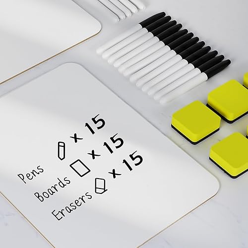 Miniatura 6 de HERKKA - Tableros portátiles de borrado en seco, paquete de 15 pizarras de doble cara de borrado en seco de 9 x 12.5 pulgadas, 15 marcadores, 15