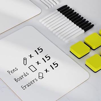 Dry Erase Lapboards, HERKKA 15 Pack Double Sided Dry Erase Lap Boards 9 x 12.5 Inch, 15 Markers, 15 Erasers, Small Dry Erase Boards for Students Classroom Teacher Supplies