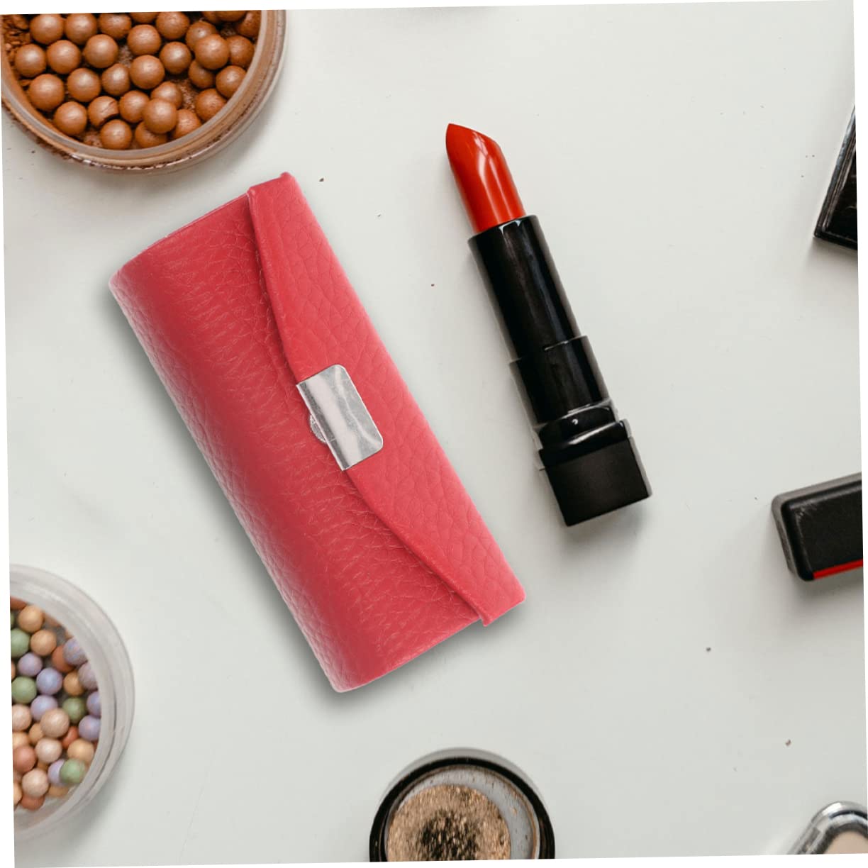 minkissy 6piezas Estuche De Lápiz Labial De Cuero Compacto y Ligero para Viajes y Almacenamiento De Labiales Diseño Elegante y Funcional Cereza Textura De Lichi