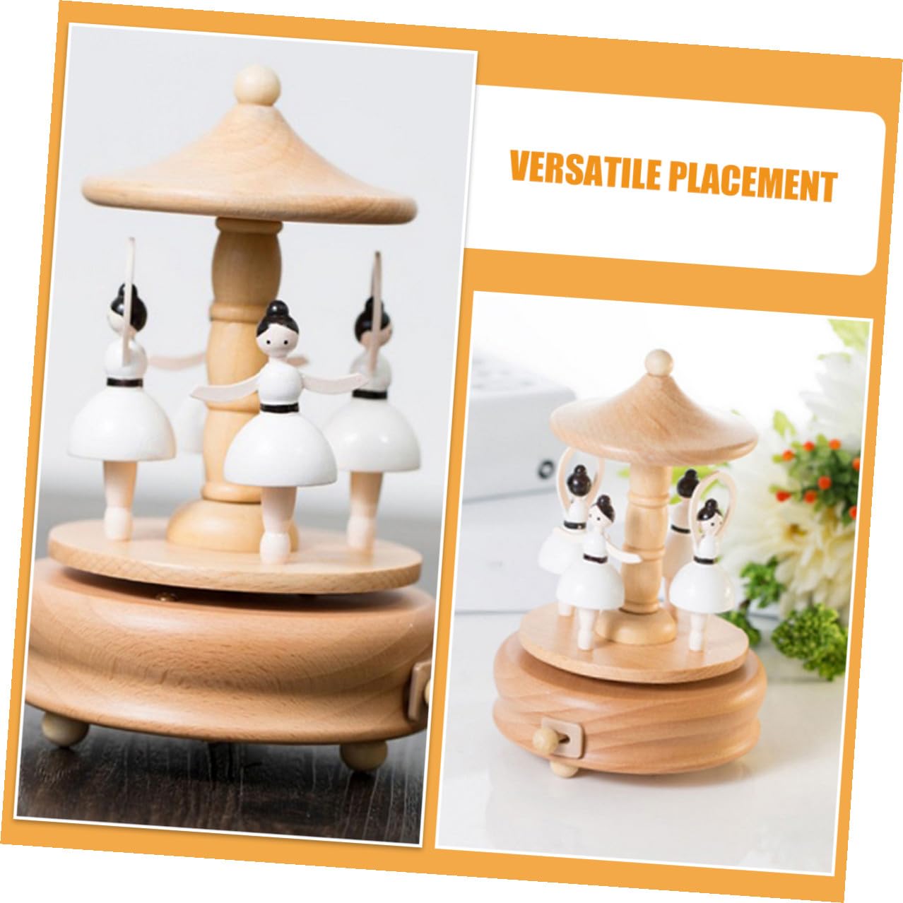 Caja de Música de Carrusel Giratoria de Madera Decoración Musical para Escritorio Adorno Creativo Figura de Bailarina Adecuado Obsequio Infantil y Cumpleaños Diseño Artesanal