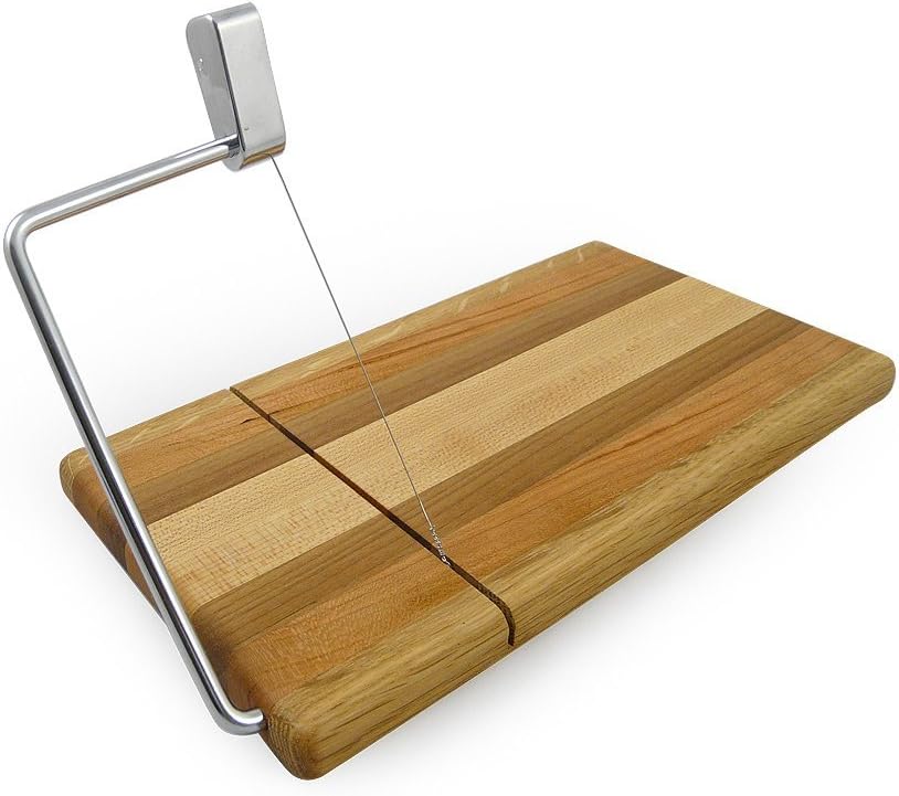 American Hardwood Mixed Wood Cheese Board with Wire Slicer, 11.5 x 5 Inches