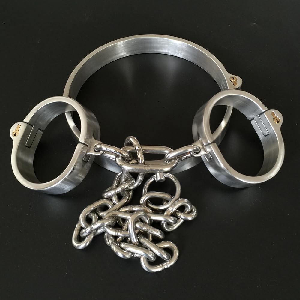 SM Metall Handcuffs Kragen Edelstahl Halsbänder Handschellen Mit Metallkette Erotikspiele Sm BDSM Fesselset Extreme Bondage Fesseln Folter Sexspielzeug Für Männer Frauen Paare Sklaven