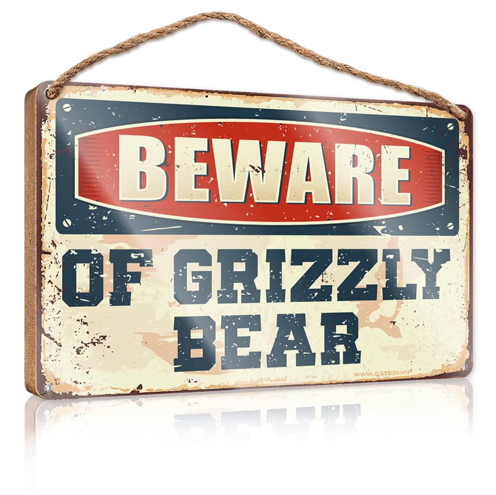 Funny Signs For Bedroom Beware Of Grizzly Bear Wooden Sign(15X28CM)
