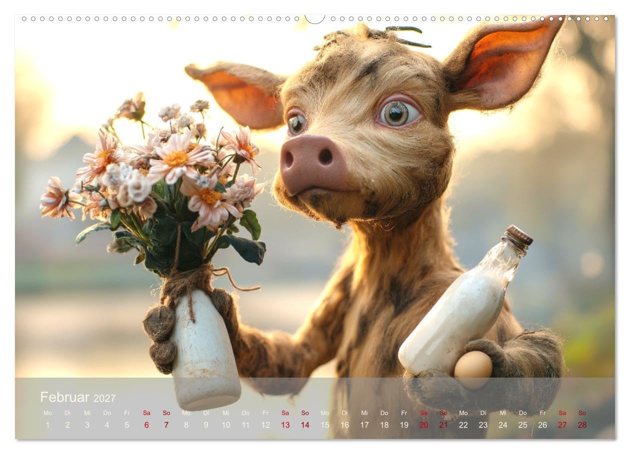 CALVENDO - Eierlegende Wollmilchsau – der lustige Kalender mit Fabelwesen (hochwertiger Premium Wandkalender 2027 DIN A2 quer), Kunstdruck in Hochglanz: Der Kalender für die ganze Familie, die Eierleg