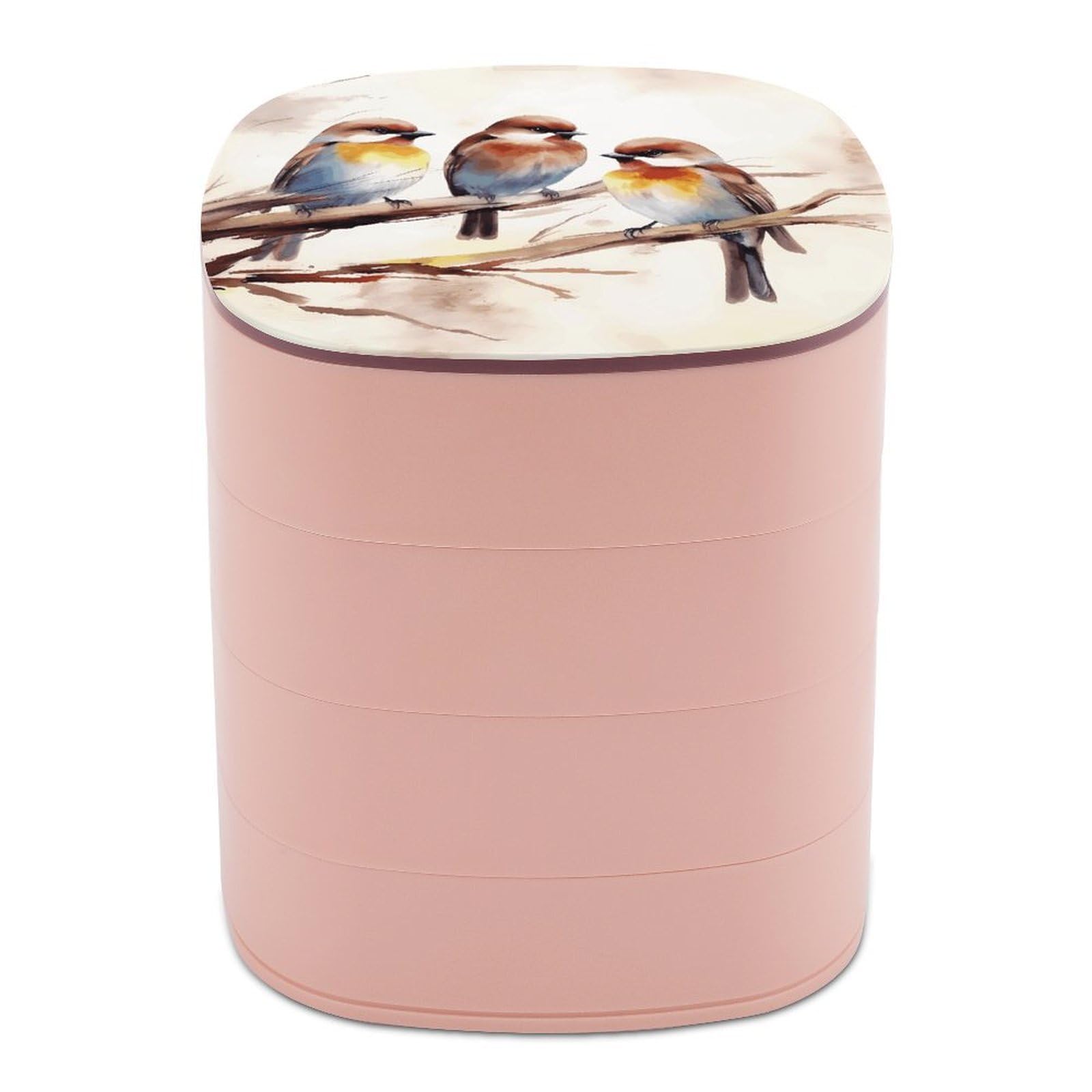 FekiLoot Birds Resting on Tree Branch Jewelry Box 4-Layers Rotatable Jewelry Organizer Storage Box with Mirror Cute Travel Jewelry Case Portable Earring Holder Organizer for Ring Necklace Bracelet