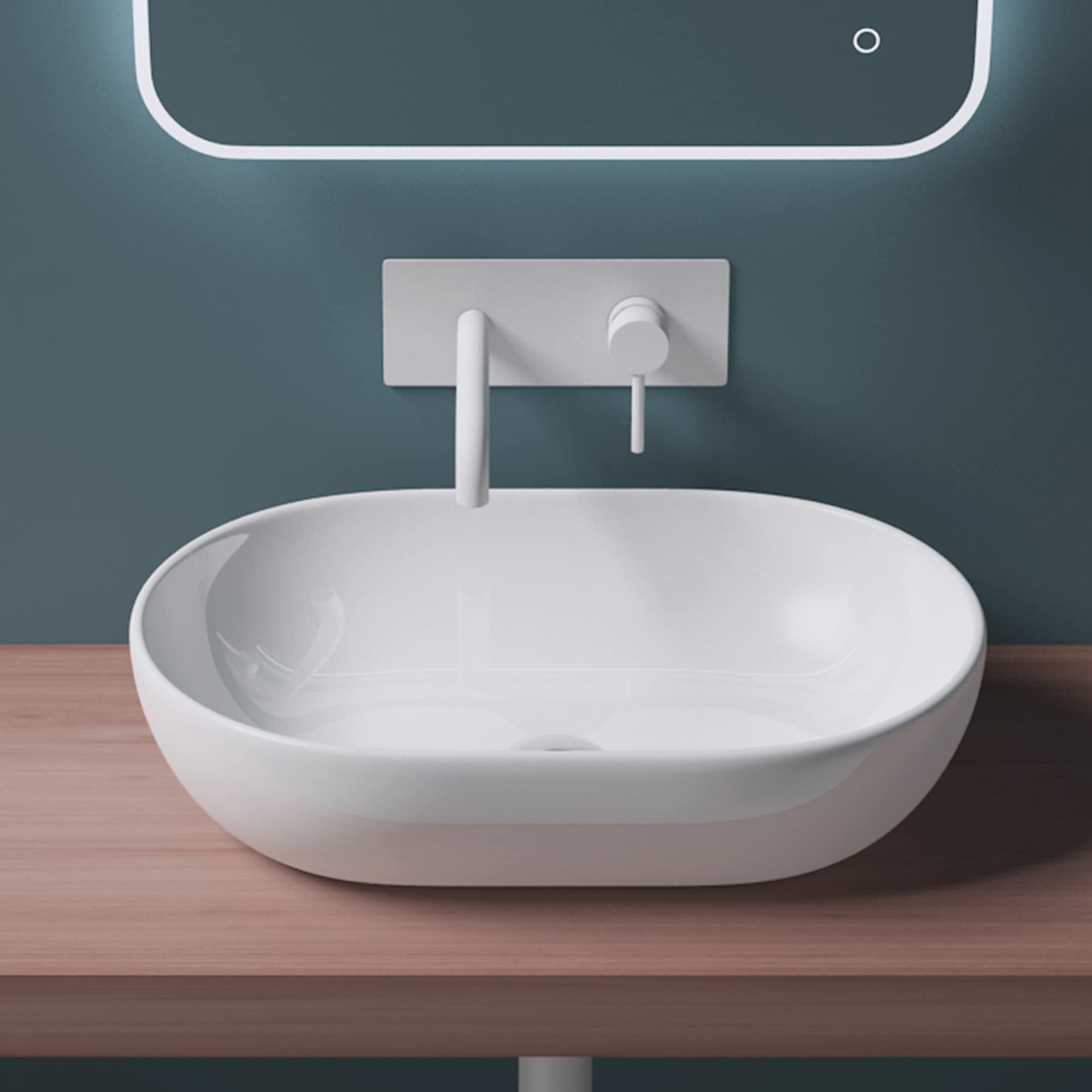 Mai & Mai Lavabo da Appoggio 60X40X15cm, Lavandino Bagno Ovale Brüssel322 Lavabo in Ceramica Nano Rivestimenti inclusi