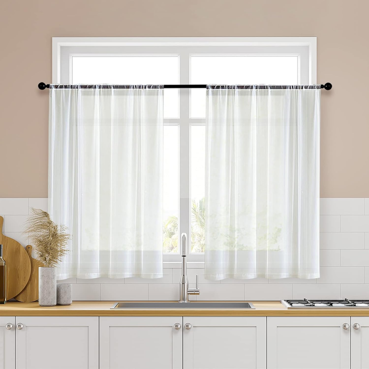 MRTREES Short Sheer Curtains 36 inch Length Kitchen Tier