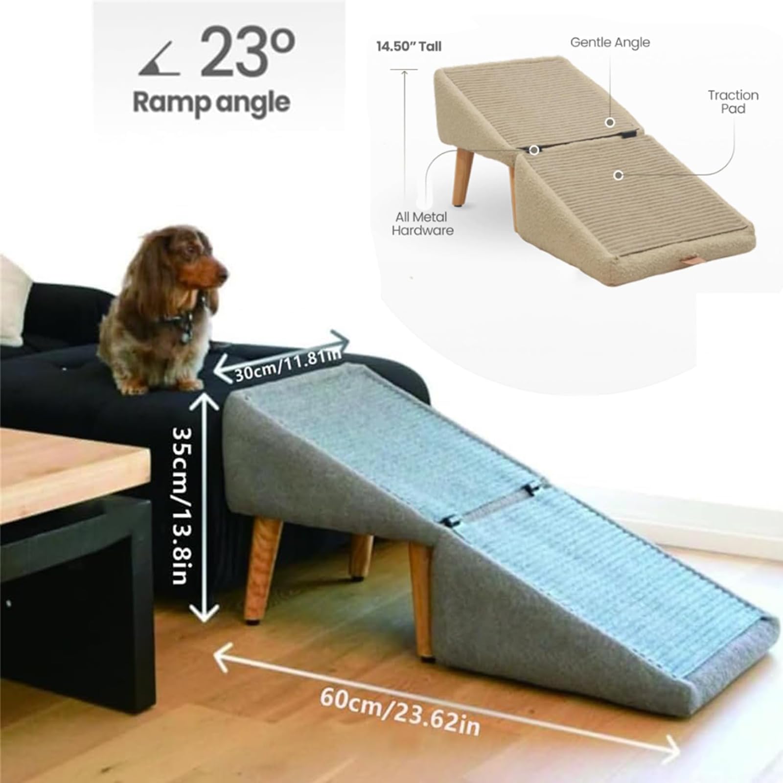 Generico Rampa Antiscivolo per Cani, Divano Letto Pieghevole per Auto, Scale per Cani di Piccola Taglia, Scale per Animali Domestici Leggere, per Letto a Soppalco E Divano,Nero