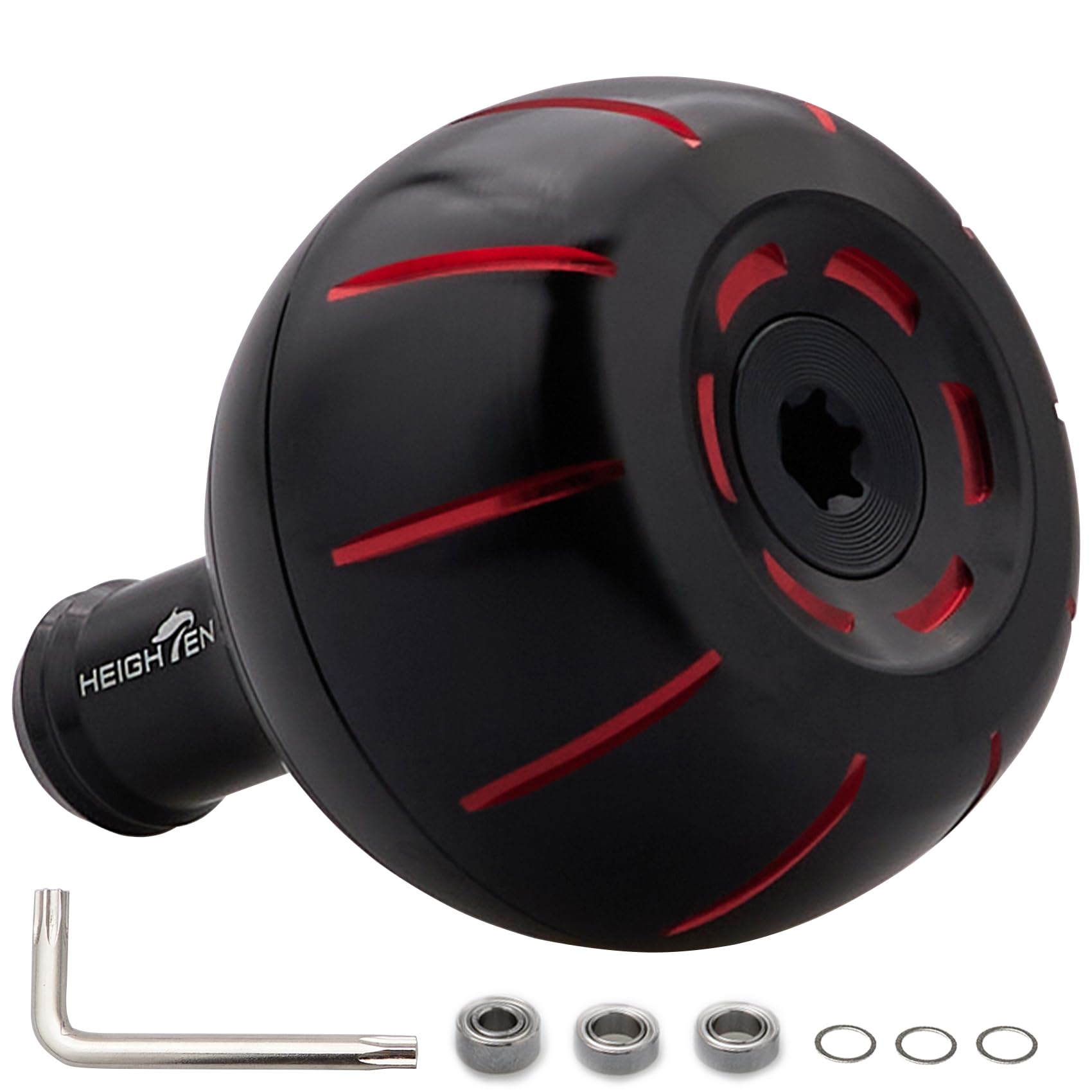 HEIGHTEN 42mm Fishing Reel Handle Knob for Shimano Daiwa Baitcasting Spinning Reel Stradic FK 5000 Saragosa SW Ocea Jigger Torium Speedmaster (42mm - Black & Red) (1120)