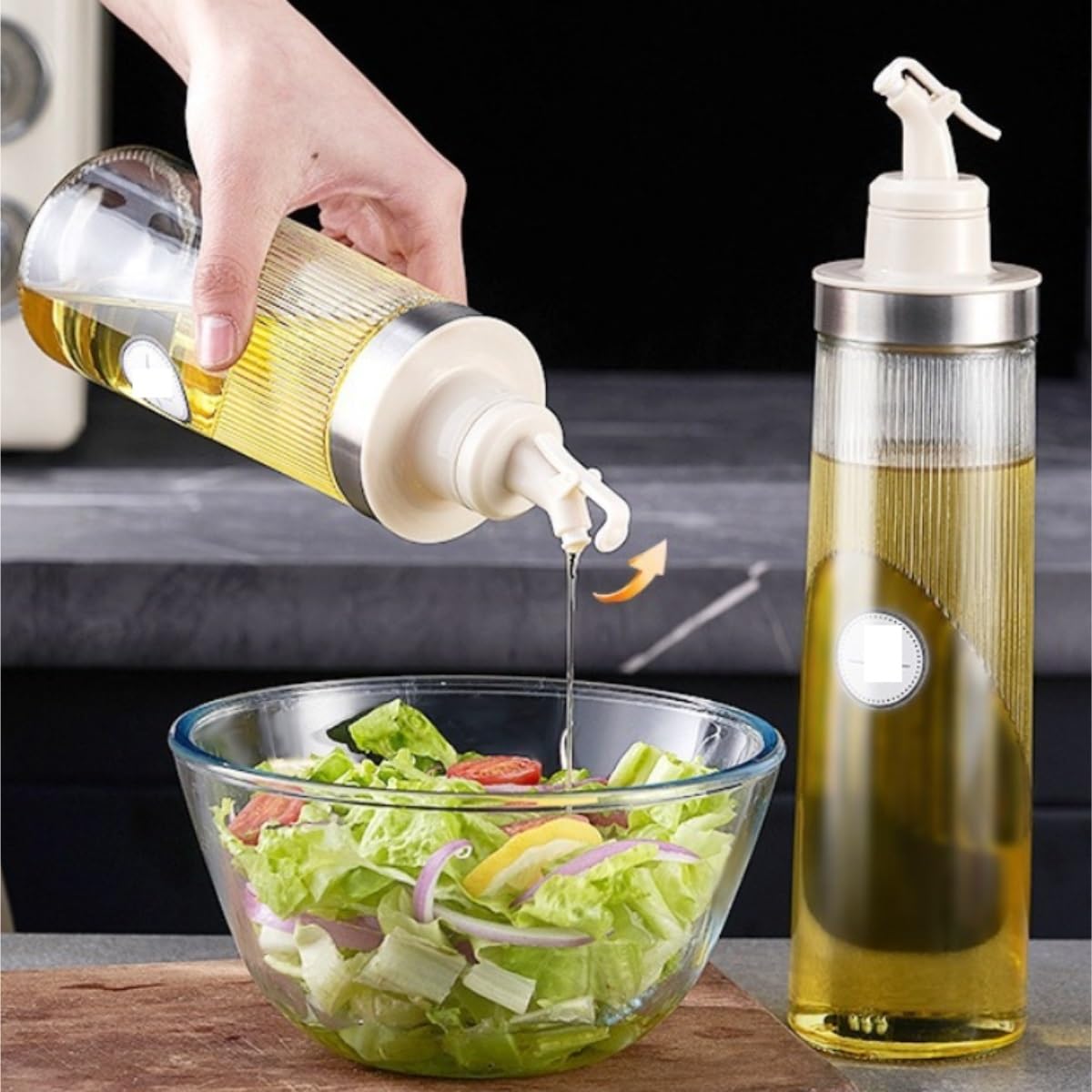 Set di 3 dispenser di olio in vetro, 22 cm, bottiglie di aceto e salsa di soia eleganti vasi per condimenti per cucinare design senza appendere, perfetto per chef domestici