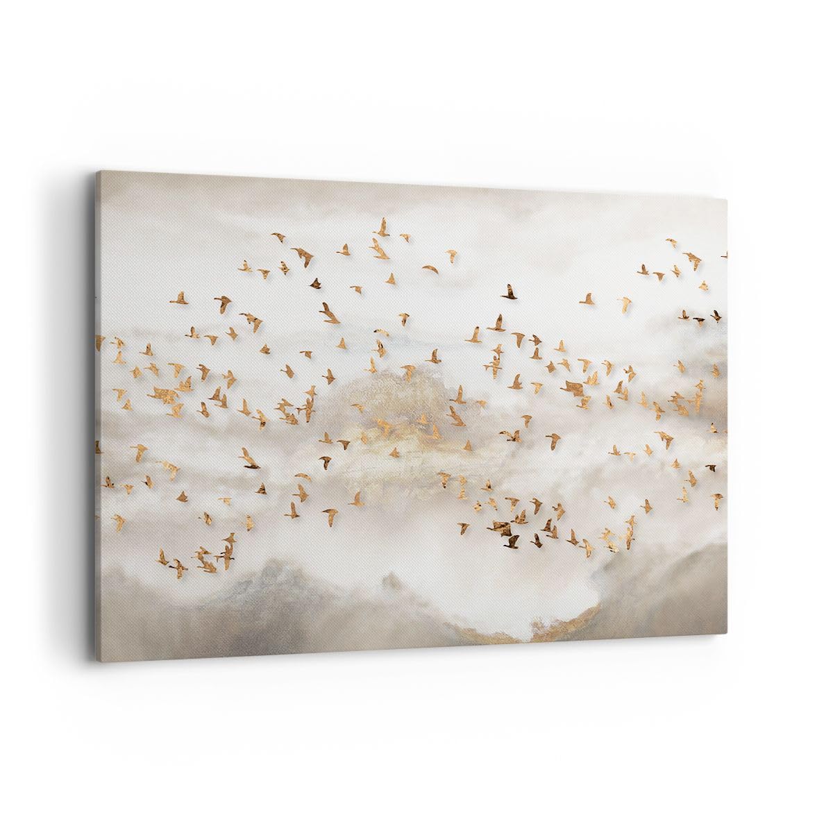 Moderne Impression sur Toile 100x70cm Image Tableau Decoration Murale Des Oiseaux Or Minimalisme Grand Tableaux Decoratifs Muraux Chambre Horizontal Deco Cadre Décoration Salon Art Wall AA100x70-5679