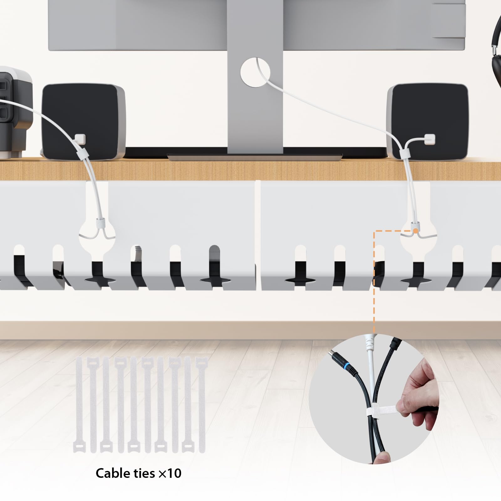 Syeeiex Kabelkanal Schreibtisch Ohne Bohren, 86 cm Kabelmanagement Weiß | Klemme-/Schraubmontage Kabelmanagement Schreibtisch, Stahl Kabelwanne Flexibel Oganizer, Geräumige für Büro Zuhause, 2er Set
