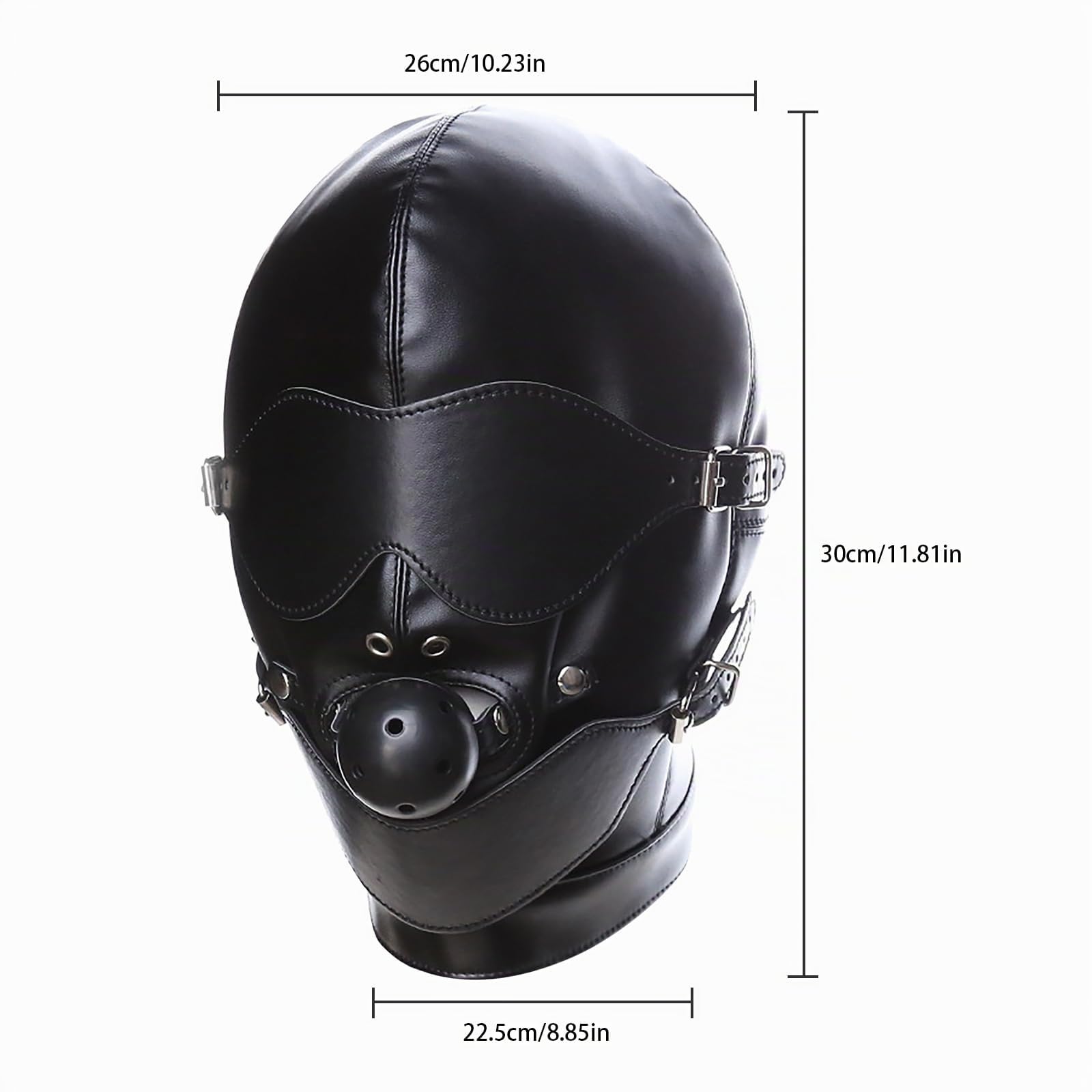 Faxianther Cagoule en Cuir PU avec Bâillon Boule Détachable Diamètre 4,5 cm pour Adultes BDSM