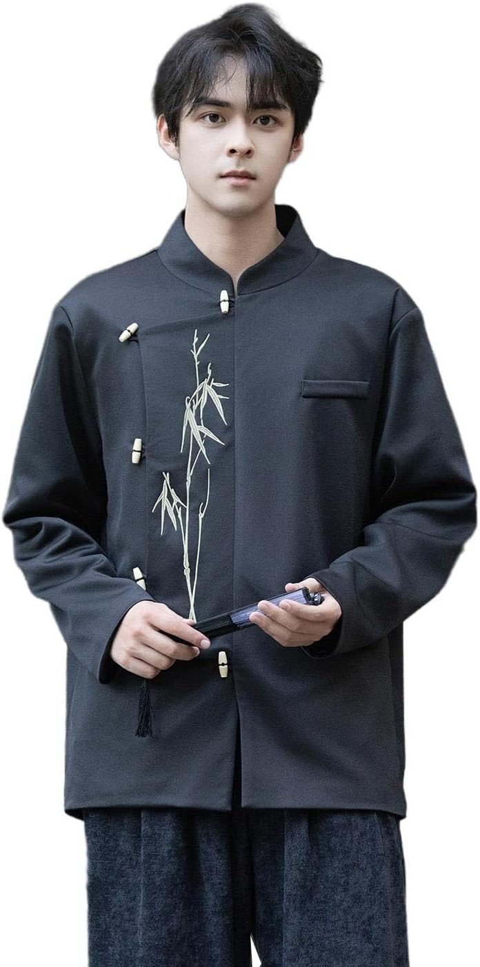 Men's Shirt Chinese Embroidered Zhongshan Suit Stand Collar Tang Suit