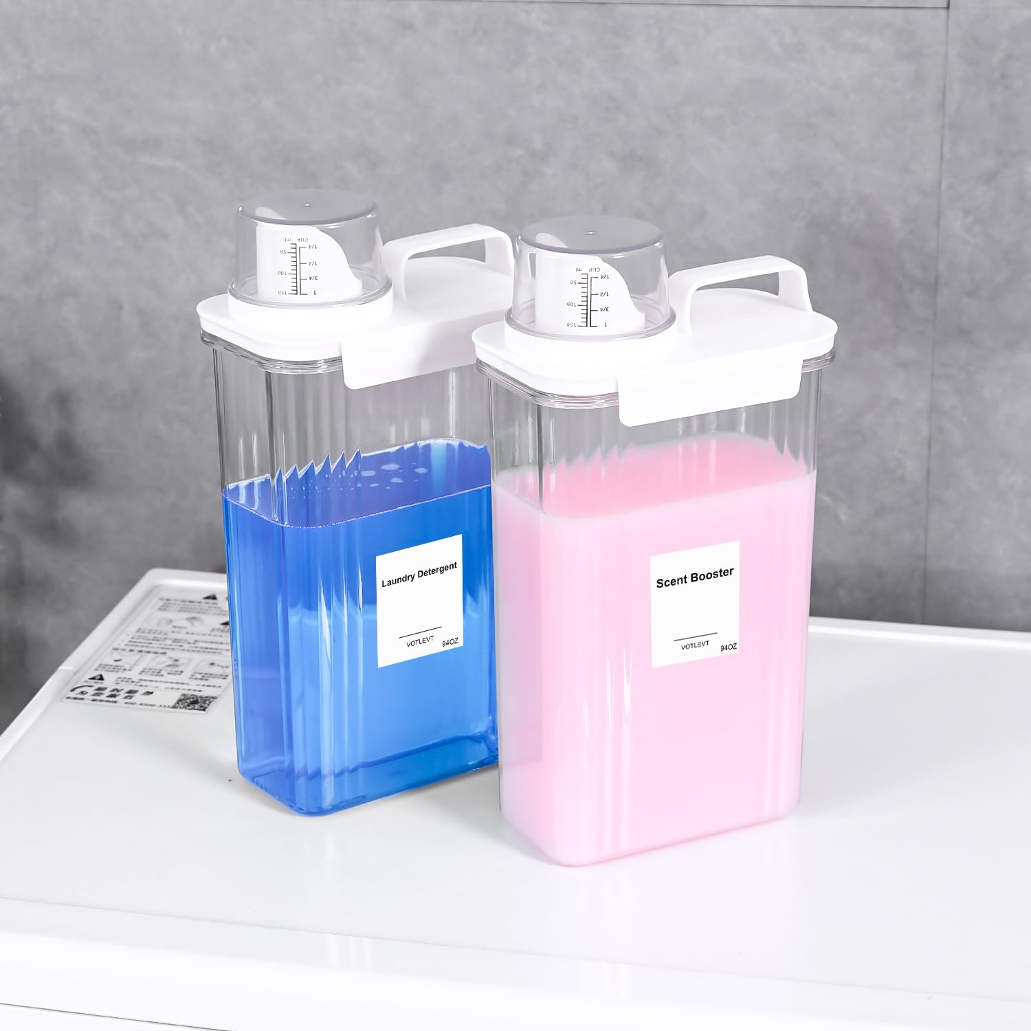 Dispensador de detergente para ropa de 94 onzas, dispensador de jabón de lavandería, dispensador de suavizante de tela, contenedor de detergente líquido para lavandería, organización y