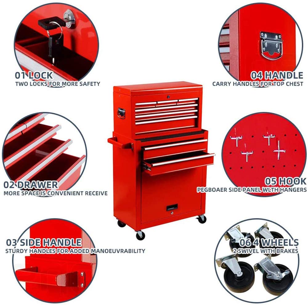 Go Big High Capacity Tool Chest Tool Box, Rolling Tool Chest with 8