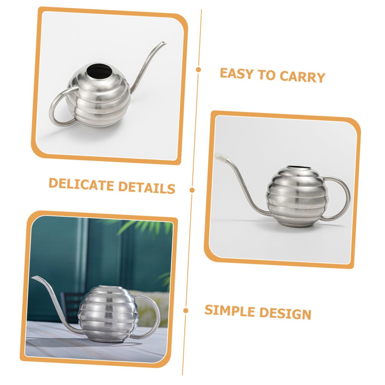 VICASKY Annaffiatoio in Acciaio Inossidabile con Beccuccio Lungo Ergonomico Versatile e Resistente per Piante da Interno ed Esterno Adatto Bonsai e Vasi Piccoli