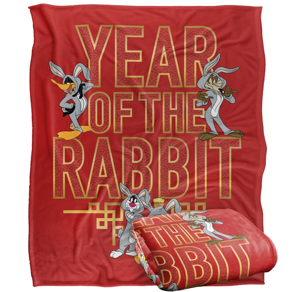 LOONEY TUNES Blanket, 152 x 127 cm Year of The Rabbit Marvin Daffy Sylvester Tweety Silky Touch Super Soft Throw Blanket