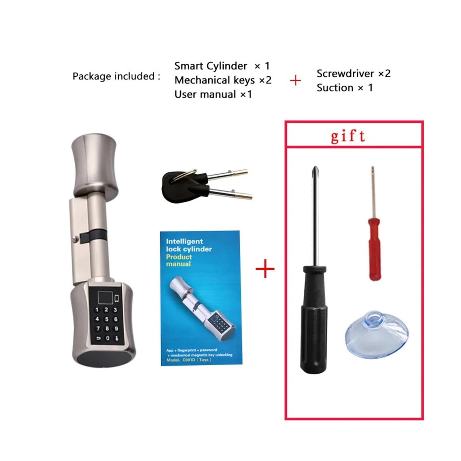 Cilindro Bluetooth TUYA App Password Fingerprint Cerradura de puerta inteligente con teclado digital, código de cerradura eléctrica sin llave