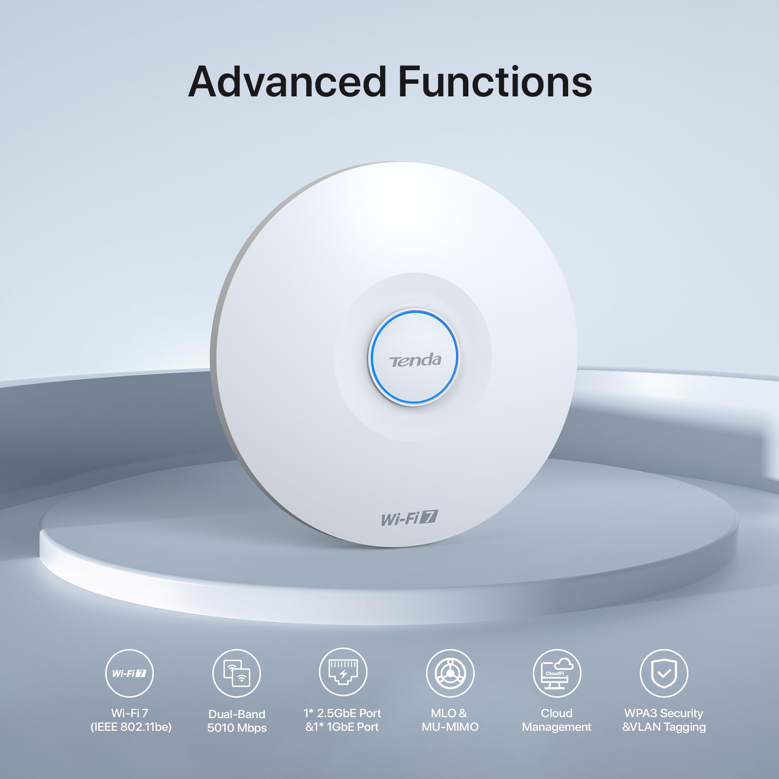 Tenda BE5010 Punkt dostępowy WiFi 7 (1 port 2,5G PoE i 1 port gigabitowy, zabezpieczenia WPA3, wiele identyfikatorów SSID, zarządzanie lokalne/w chmurze, w zestawie zasilacz) (i36)