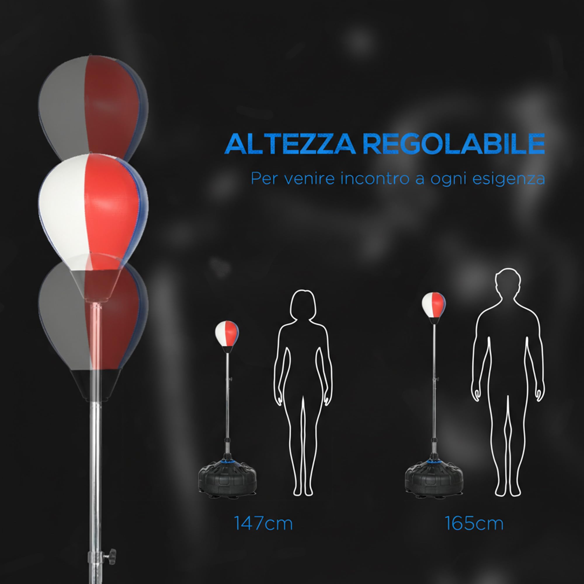 SPORTNOW Punching Ball da Terra per Adulti, Pungiball da Terra con Base Riempibile e Ventose, Altezza Regolabile, Speed Bag per Home Gym Casa e Palestra