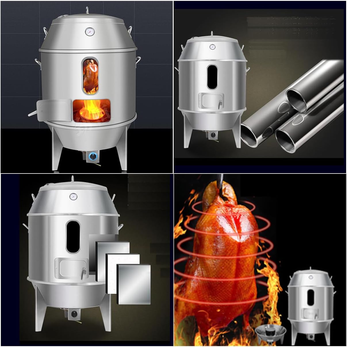 INTBUYING Roast Duck Oven 2800PA LPG Duck Roaster 31.5x31.5x53in Stainless Steel Gas Roast Grill Oven for Grill Chicken Turkey Barbecue with Pressure Reducing Valve, 20 Pins,15 Hooks, Adjustable Fire