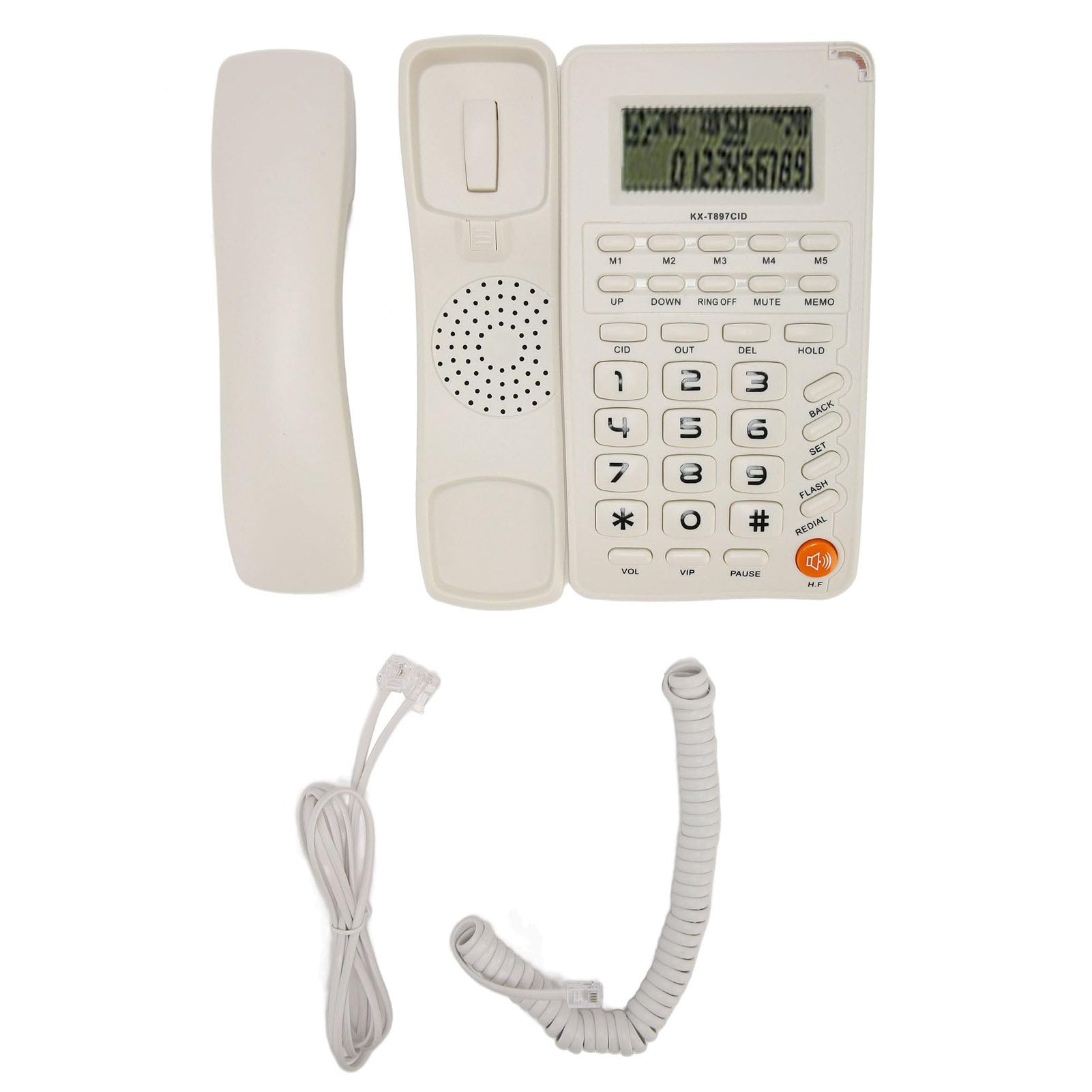 Teléfono con Cable, Teléfono con Cable con Altavoz, Identificador de Llamadas, Llamada en Espera, Teléfono Fijo con Botones Grandes para el Hogar, Oficina, Hotel, Ancianos (Blanco)