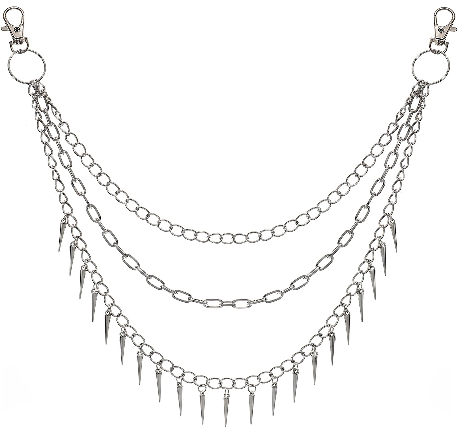Liutufy Layered Pant Chains - Stylish Denim Pocket Chains for Gothic Punk Fashion - Men and Women (Silver Rivet)