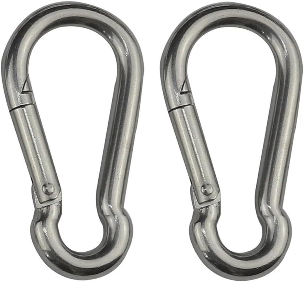 Spring Hook 2PCS 304 Stainless Steel Snap Spring Hook Carabiner Link Clip 5mm 6mm 7mm 8mm Oval Snap Hook Carabiner for Camping Hiking (Color : Stainless Steel 304, Size : 5x50mm)