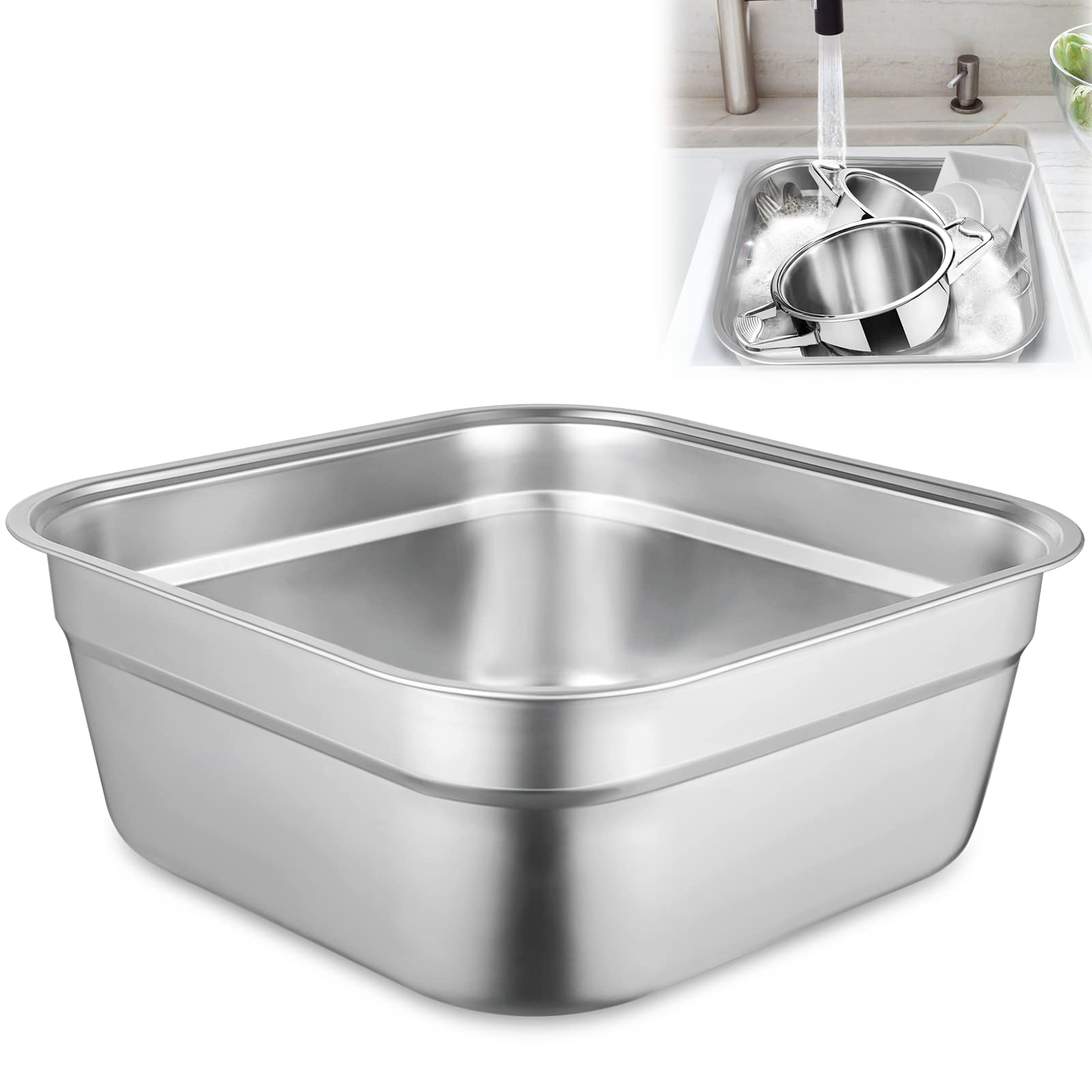 yeesport Lavabo in acciaio inossidabile, versatile bacinella per lavello da cucina, grande contenitore quadrato per la pulizia delle verdure, robusta padella per uso domestico