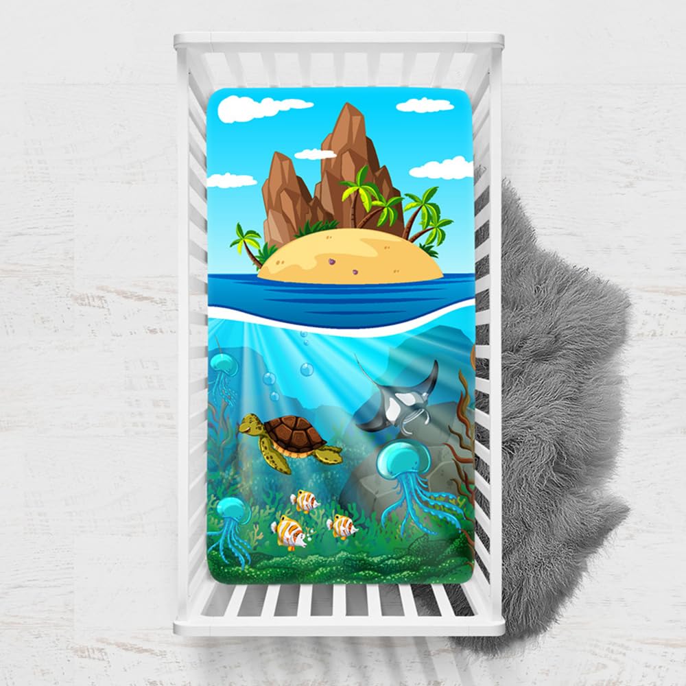 Odot Cot Bed Sheets, Ocean Print Bedside Cribs Fitted Sheets, Baby Bed Sheets Microfiber Cot Bed Mattress Protector, Bassinet Sheets, Easy Care Soft and Dureable (Octopus,33x75 cm)