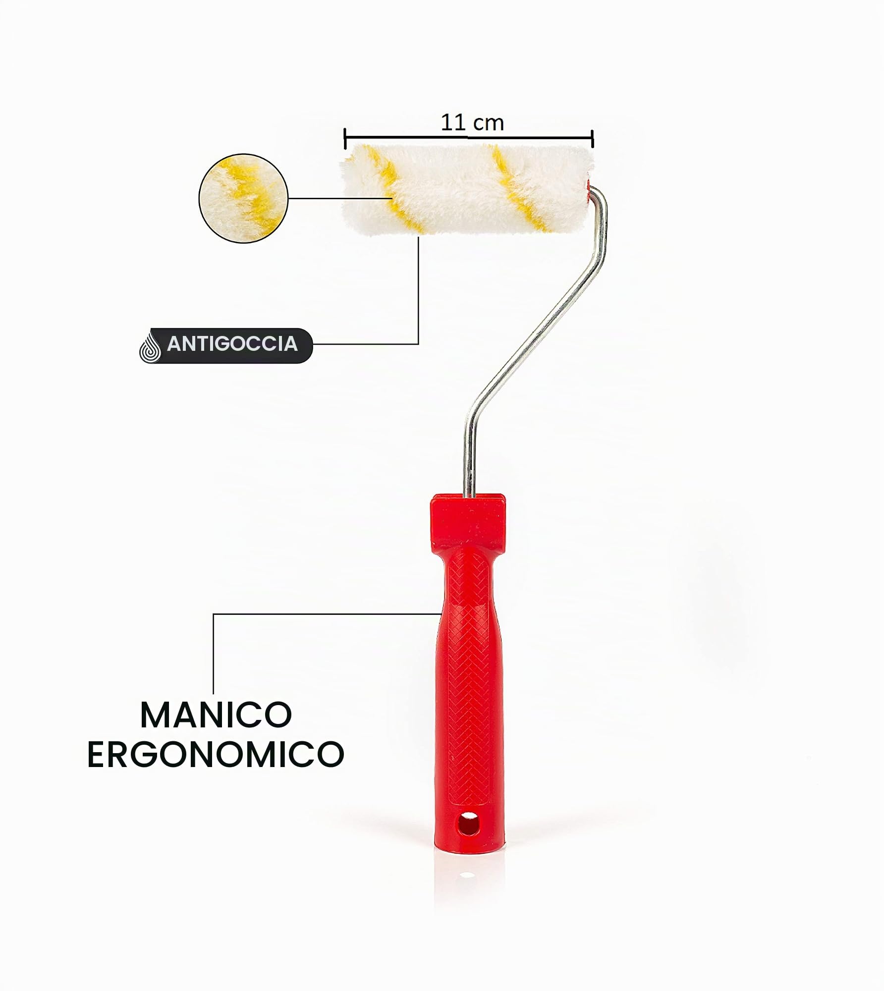 RIGO Kit Rulli Pittura e Vernice Piccoli Anti-goccia Anti-gocciolamento Riutilizzabili da 11 cm con 4 Ricambi e Vassoio – Rullo Perfetto per Pareti e Soffitti