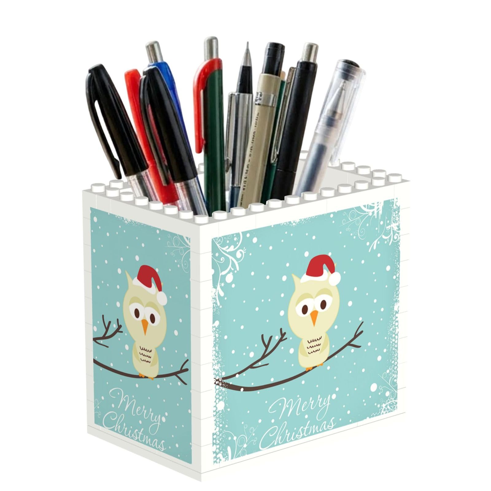 SATUSA Merry Christmas Print Building Block Texture Pen Holder - Pencil Holder For Desk Pen Organizer,Aesthetic Desk Accessories For Women(1pcs)