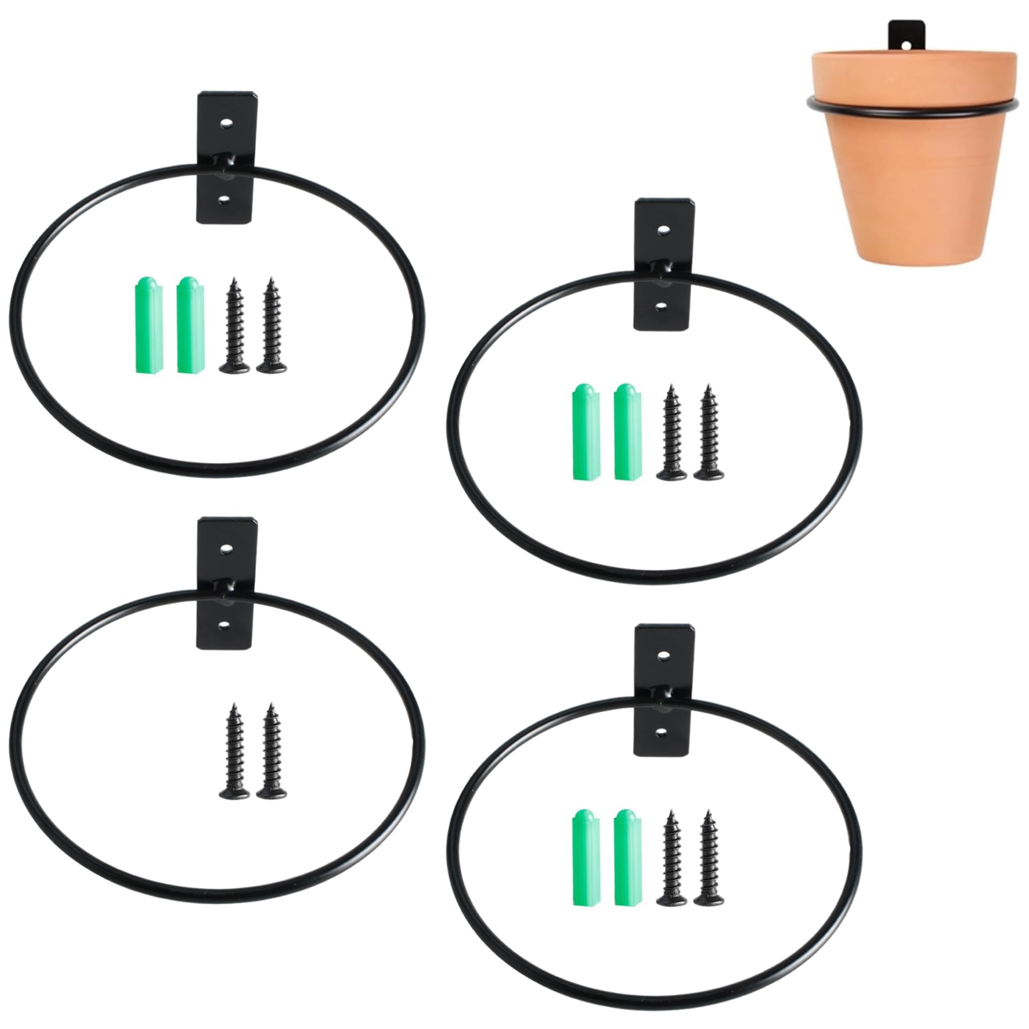 Latemeia Wall Plant Holders, 4pcs 6inch Iron Wall Mounted Planter Holder, Round Space Saving Bracket Hooks for Indoor Outdoor Plants