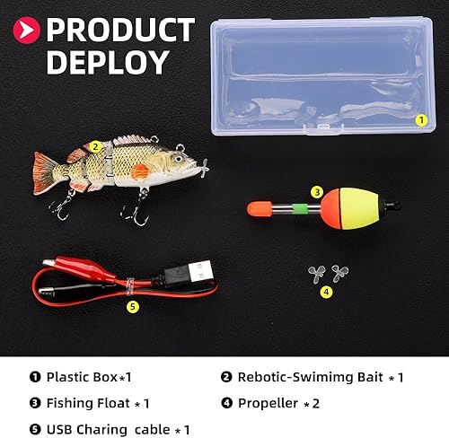 Miniatura 3 de Señuelos eléctricos robóticos de pesca de 5.12 pulgadas, luz LED recargable por USB, rastrero de varias juntas, señuelos de natación duros para pesca