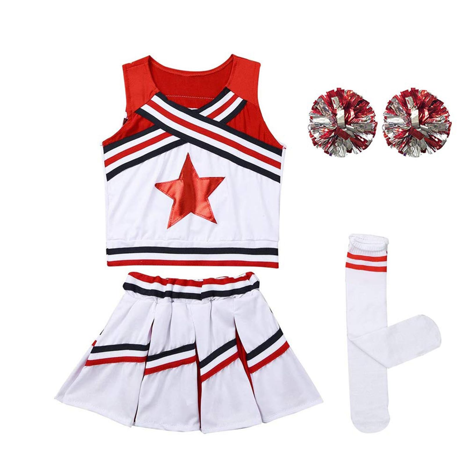 LOLANTA Costume da Ragazza Cheerleader, Carnevale o Evento Sportivo Fancy Dress Up con l'abito di Pom Poms, 4-13 Anni