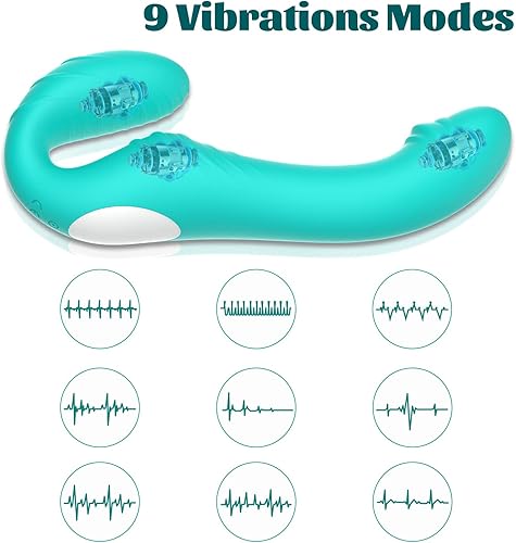 Miniatura 2 de Vibradores de consolador sin tirantes, juguetes sexuales para adultos, lesbianas con 9 modos de vibración, vibrador de doble extremo con control de