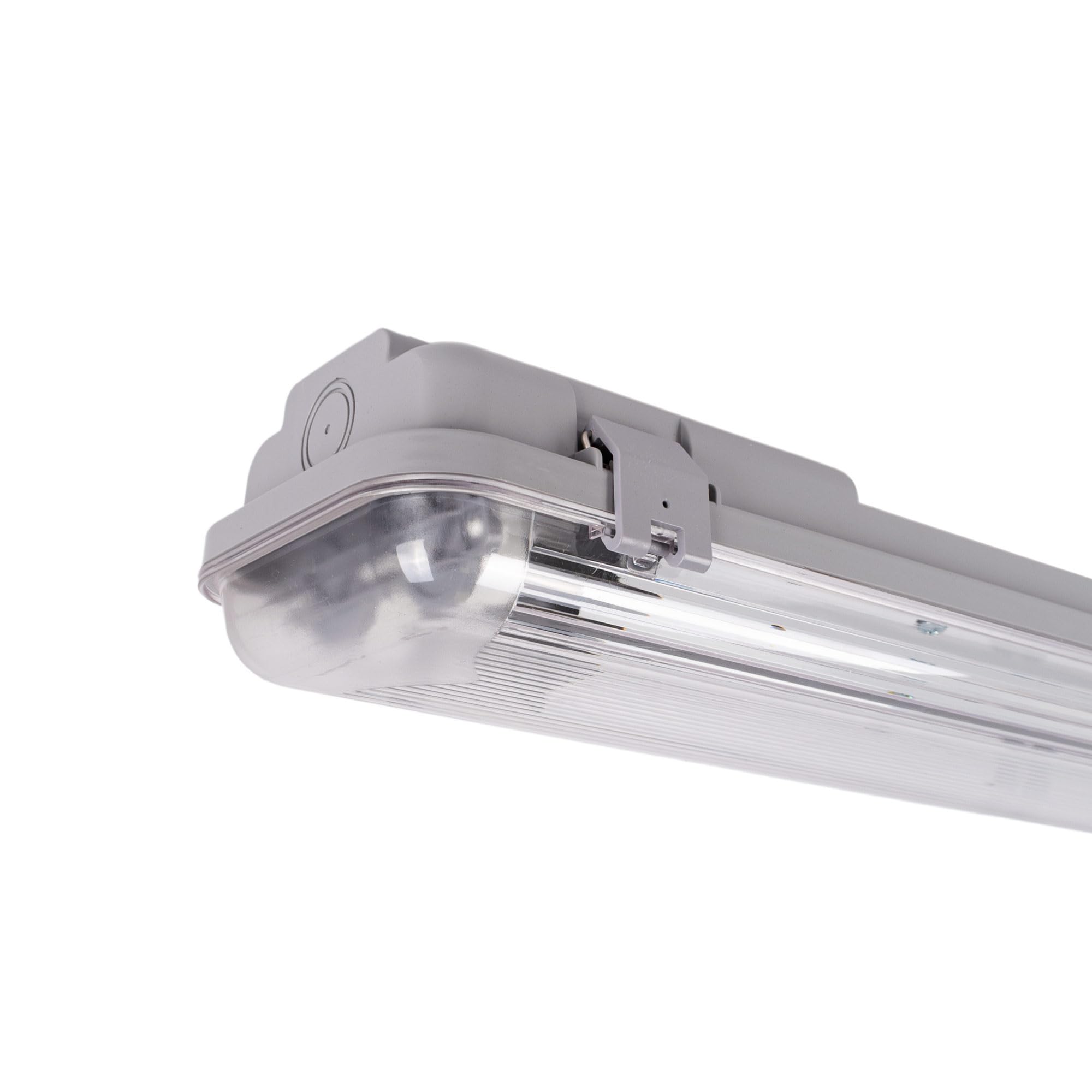 BARCELONA LED Luminaire étanche pour tubes LED de 2 x 150 cm, indice de protection IP65 – Boîtier robuste en polycarbonate, douilles G13 incluses. Idéal pour les entrepôts, garages et parkings.