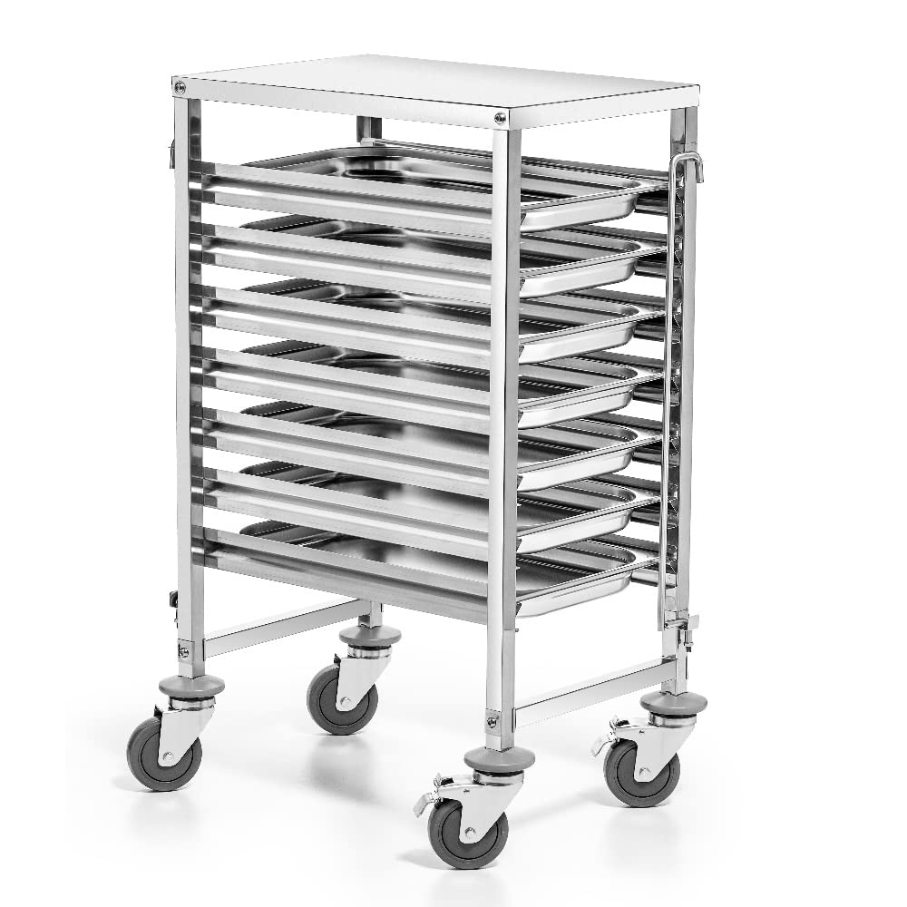 Carro de Servir de Acero Inoxidable | para 7 bandejas GN 1/1 | Dimensiones 38x55x95 cm | Carro de Transporte | Carro de Cocina con Ruedas | Estructura de Acero para Restaurante, Hotel