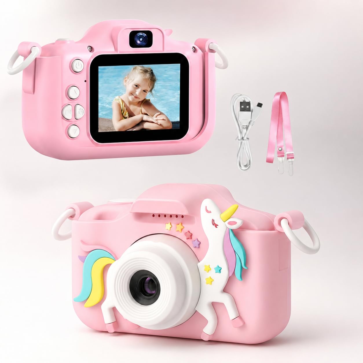 Unicorn Kids Camera for Girls 3-9 Years, 1080P HD Video Camcorder with Selfie, Games & Photo Frames, 2” Screen, Rechargeable, 4GB SD Card – Best Birthday Gift (Pink)-image-3