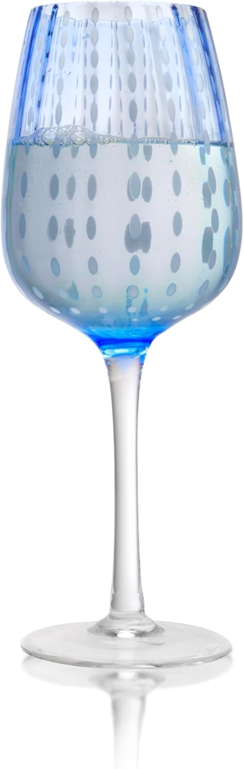 QUALIA Dash Light Blue Wine Glasses Set of 4, Blue Colored Glassware, Decorative Wine Glasses, 17 oz Lead-Free Crystal Wine Glass Gift, Blue Goblets Glassware, Wedding Gifts For Women, Home Bar Gift