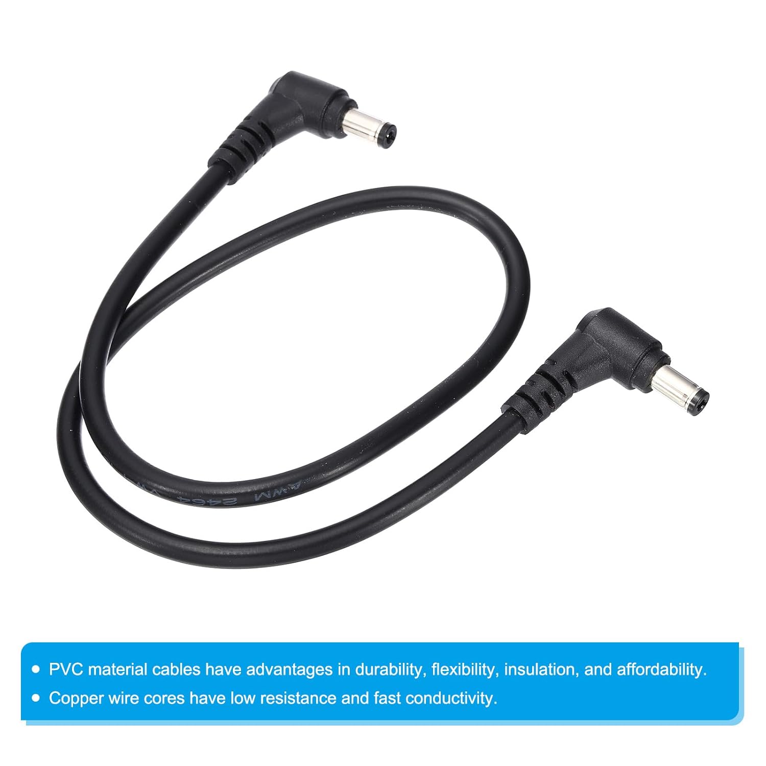 PATIKIL 2Ft 5.5 x 2.1mm Male to Male DC Power Cable, 2Pcs 18AWG Wire Adapter 90 Degree Right Angle Connector Cord for LED Strip DVR Router Surveillance Camera