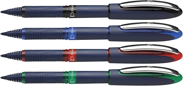 Schneider One Business Non-Retractable Ballpoint Pens with Liquid Ink, Pack of 4 (1 Black/Red/Blue/Green)