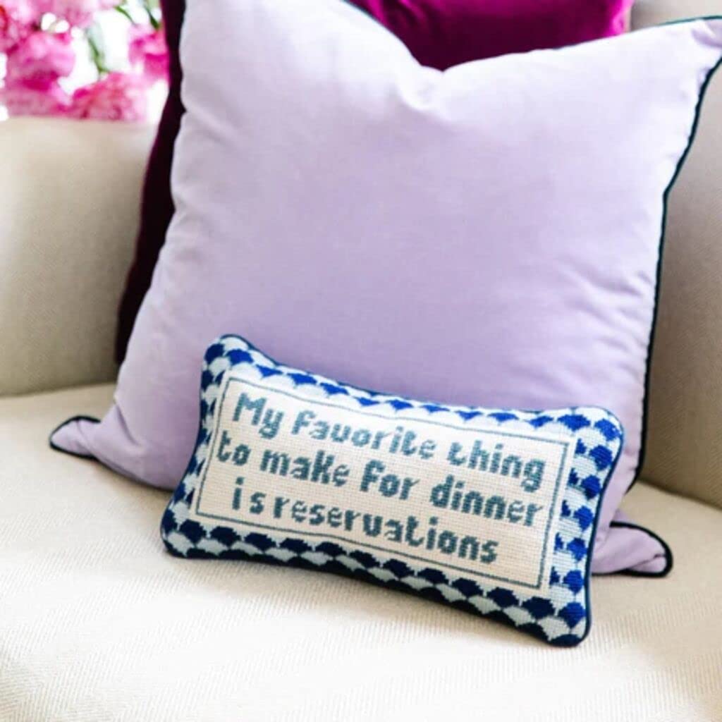 FURBISH Handmade Needlepoint Decorative Throw Pillow - with Reservations - 8