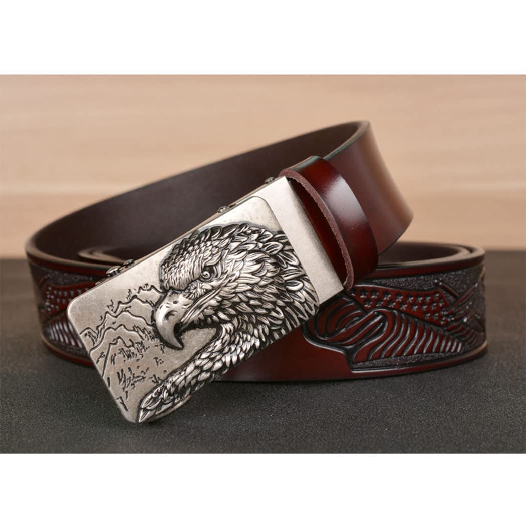 JIARY Cinture Da Uomo, Cintura Da Cowboy Occidentale Cintura In Vera Pelle Con Fibbia In Lega Con Motivo A Lettera Inglese 3D UVW,W Brown,120CM/47.3 - Foto 4