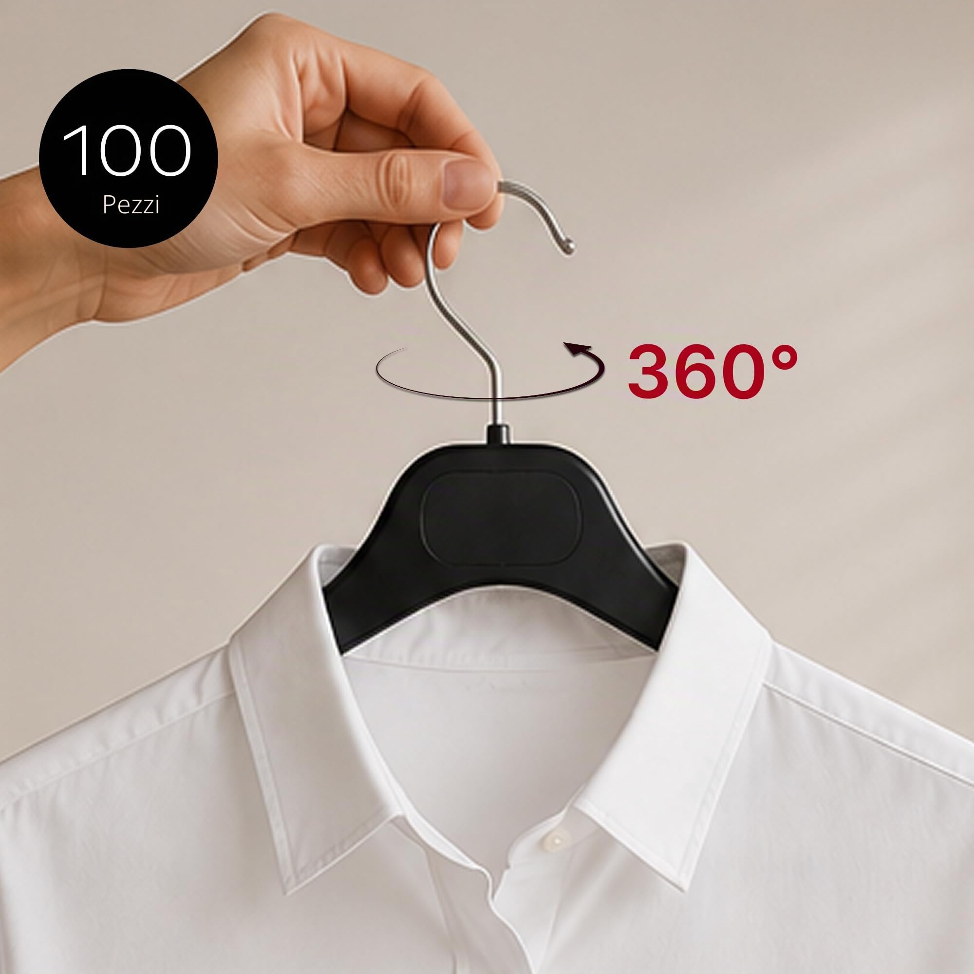Hangerworld 100 Grucce 43cm in Plastica Nera con Scanalature sulle Spalline per Vestiti Camicie e Maglioni