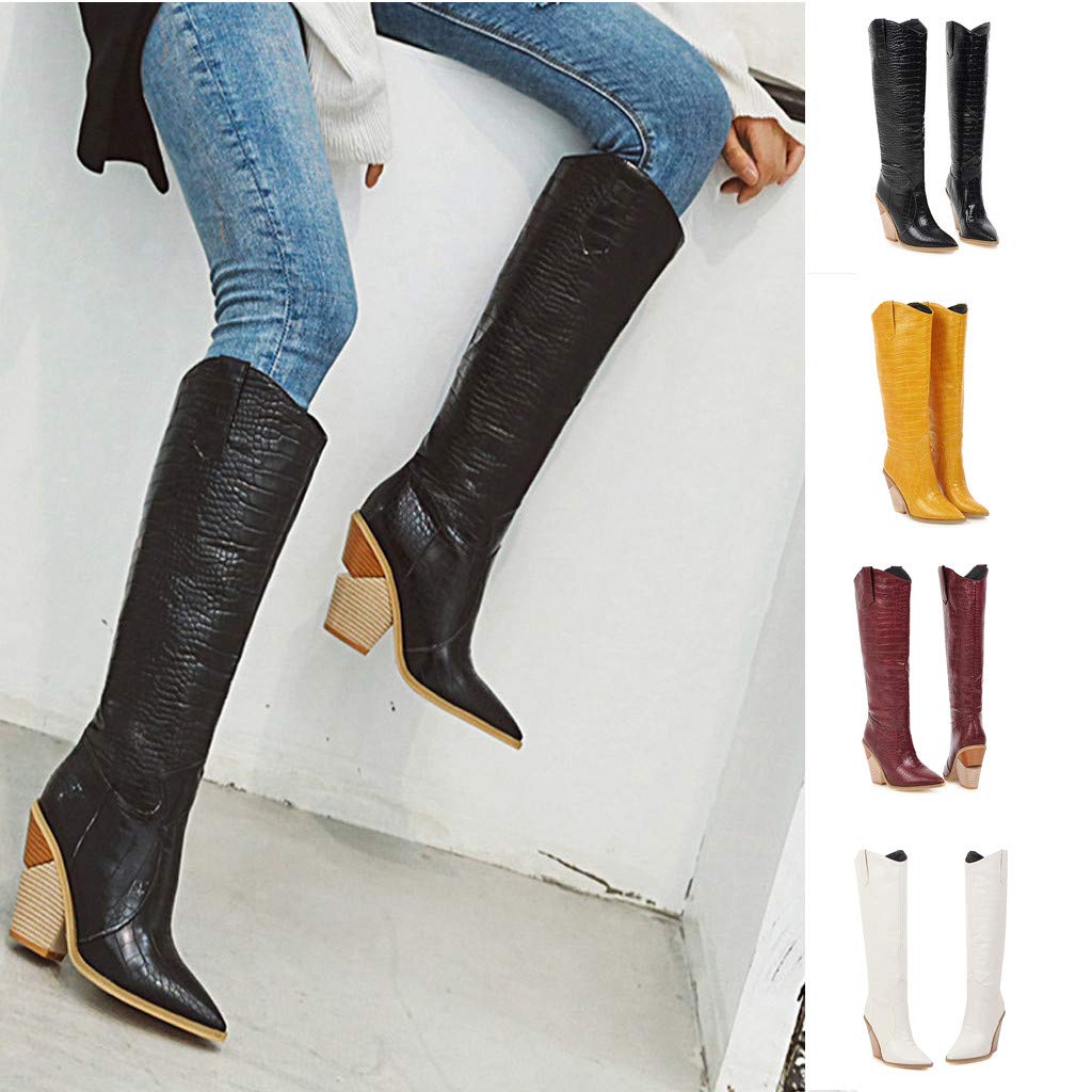 Botas Largas para Mujer Botas hasta La Rodilla del Reino Unido Botas De Montar para Mujer Cuñas con Punta Puntiaguda Botas De Tobillo De Tacón Grueso para Mujer Zapatos De Fiesta Elegantes Informales