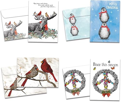 Tree-Free Greetings Paquete de 16 tarjetas navideñas surtidas de 5 x 7 pulgadas con sobres a juego, fabricadas en Estados Unidos, papel 100%