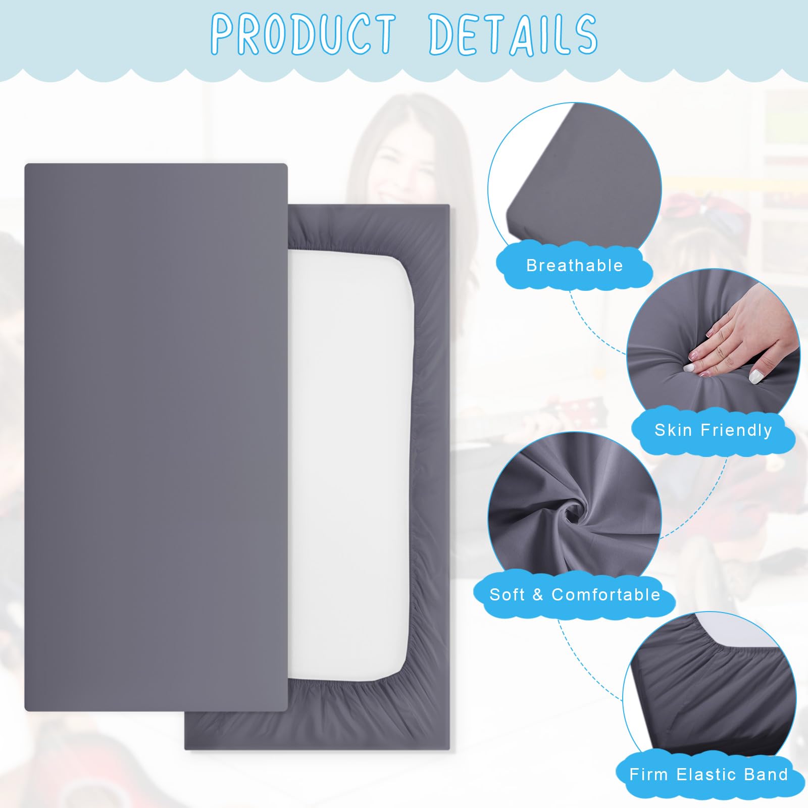 VitalCozy Prześcieradła do łóżeczka dziecięcego do spania, luzem, 112 x 61 cm, standardowy rozmiar, mata do drzemki, prześcieradło, miękka mata dla dzieci, prześcieradło, oddychające, dla chłopców i