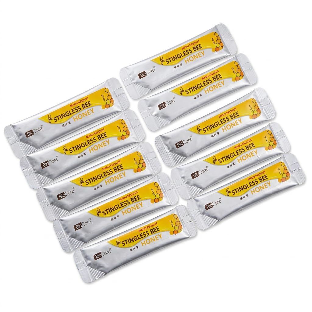 Miel de Melipona (Abeja sin Aguijón) - Sabor Agridulce - Puro - 10 Sobres Individuales 10ml - Natural y Listo para Consumir